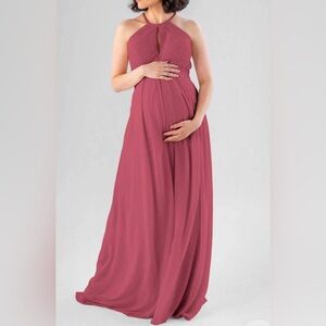 Kennedy Blue Chiffon Lacey Maternity Bridesmaid Formal Halter Maxi Dress